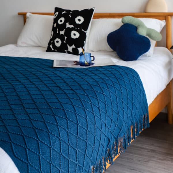 SOGA 2X Blue Diamond Pattern Blanket - Image 6
