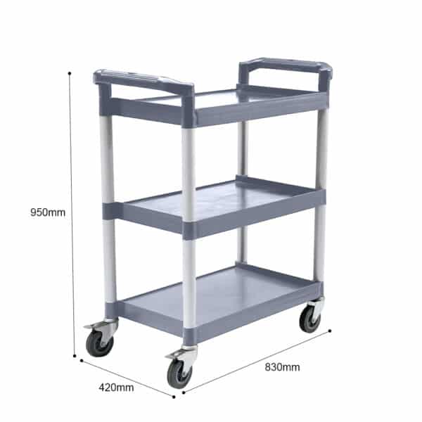 SOGA 3 Tier Food Trolley Portable Kitchen Cart Multifunctional Big Utility Service with wheels 830x420x950mm Gray - Image 5