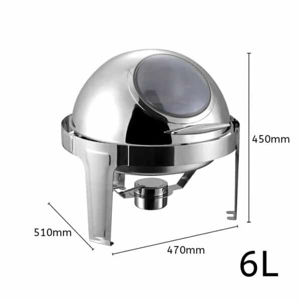 SOGA 6L Round Chafing Stainless Steel Food Warmer with Glass Roll Top - Image 5
