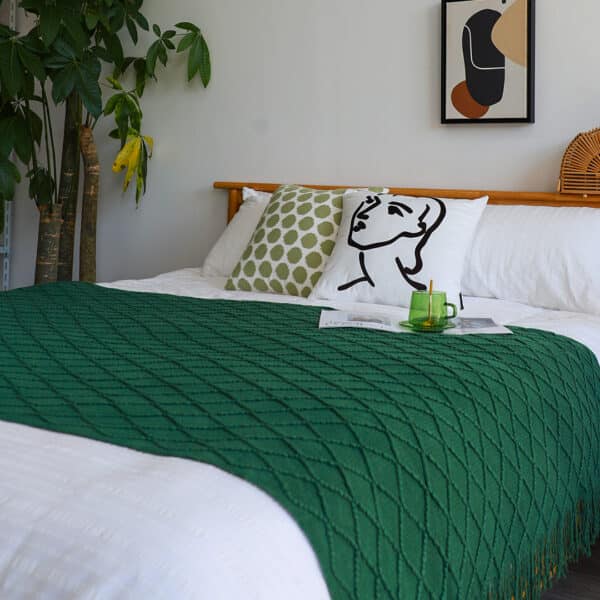 SOGA Green Diamond Pattern Knitted Throw Blanket - Image 3