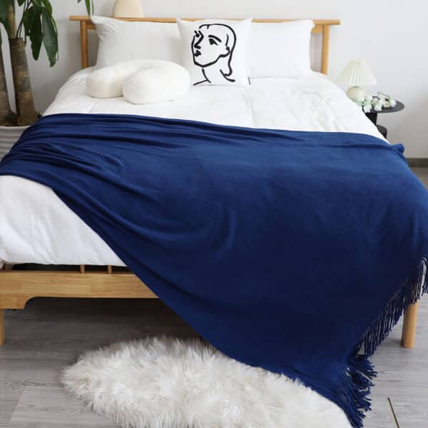 SOGA Royal Blue Acrylic Knitted Throw Blanket - Image 7