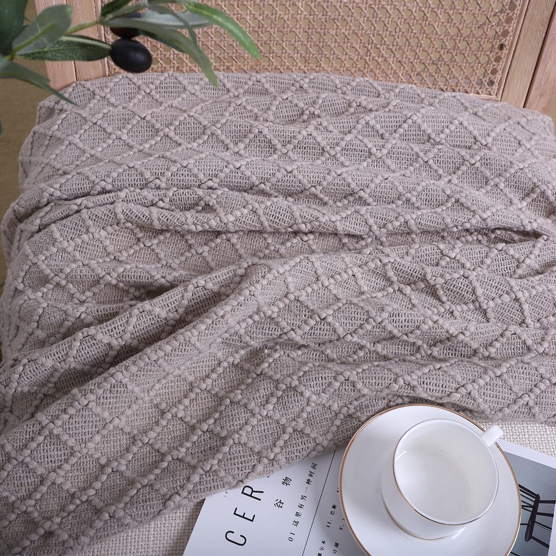 SOGA Coffee Diamond Pattern Knitted Throw Blanket - Image 5