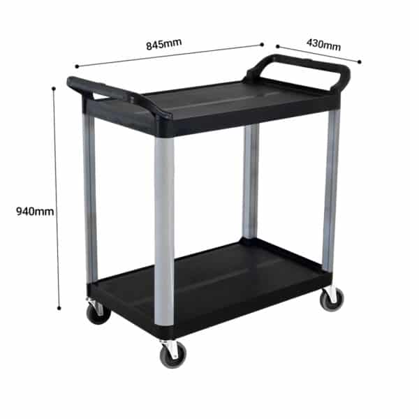 SOGA 2 Tier Food Trolley Portable Kitchen Cart Multifunctional Big Utility Service with wheels 845x430x940mm Black - Image 4
