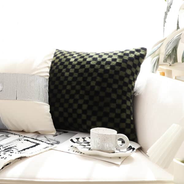 SOGA 45cm Urban Light Luxury Pillow Dark Night Green Checkered Square Throw Pillow - Image 5