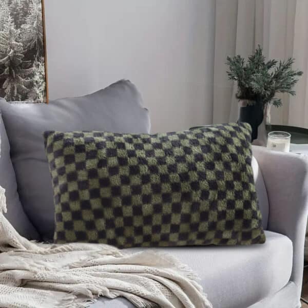 SOGA 30cm Urban Light Luxury Dark Green Checkered Lumbar Throw Pillow - Image 5