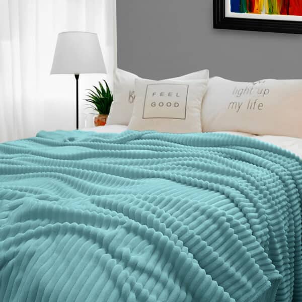 SOGA Sky Blue Throw Blanket Warm Cozy Striped Pattern Thin Flannel Coverlet Fleece Bed Sofa Comforter - Image 11