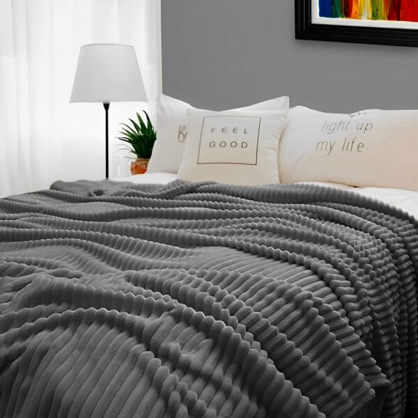 SOGA Grey Throw Blanket Warm Cozy Striped Pattern Thin Flannel Coverlet Fleece Bed Sofa Comforter - Image 9