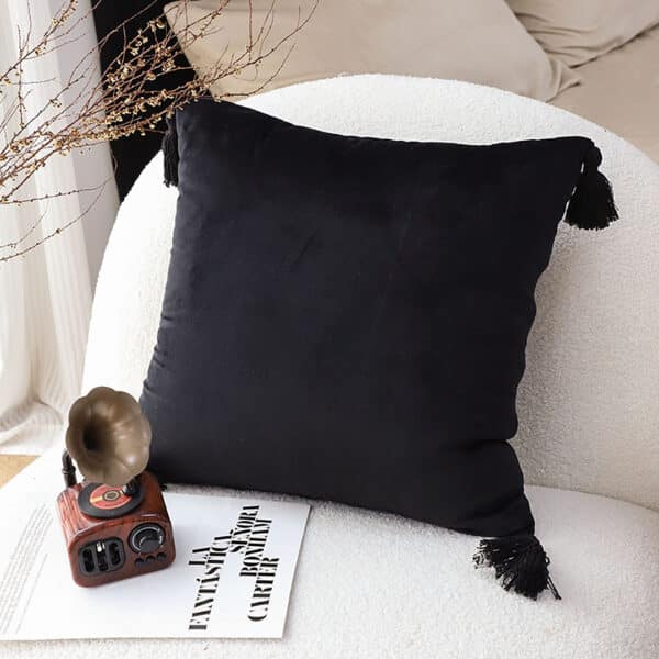 SOGA 45X Black Vintage Butterfly Pillow Tassel Velvet Square Throw Pillow - Image 6