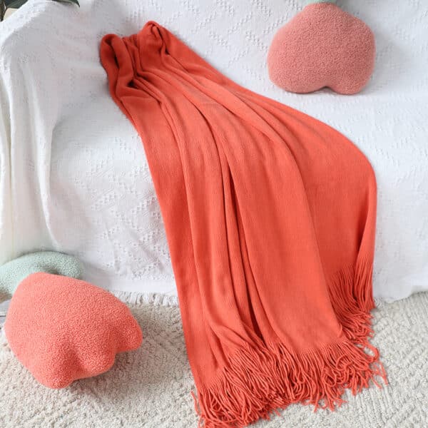 SOGA Orange Acrylic Knitted Throw Blanket - Image 8