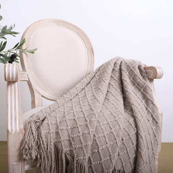SOGA Coffee Diamond Pattern Knitted Throw Blanket - Image 4