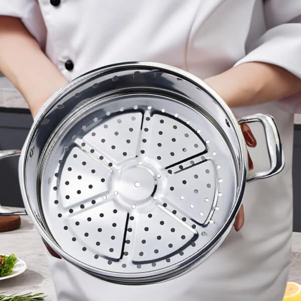 SOGA 3 Tier 30cm Heavy Duty Stainless Steel Food Steamer Vegetable Pot Stackable Pan Insert with Glass Lid - Image 3