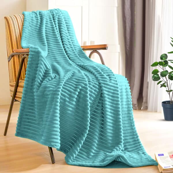 SOGA Sky Blue Throw Blanket Warm Cozy Striped Pattern Thin Flannel Coverlet Fleece Bed Sofa Comforter - Image 7