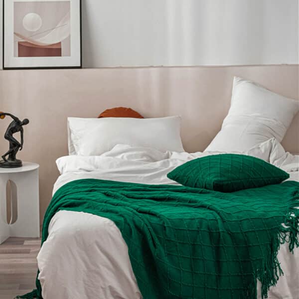 SOGA Green Diamond Pattern Knitted Throw Blanket - Image 2