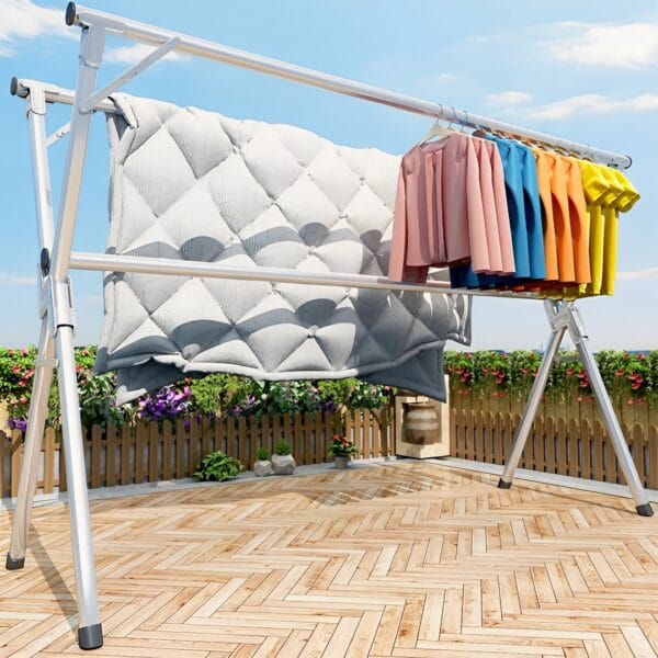 SOGA 2X 2.4m Portable Standing Clothes Drying Rack 3 Poles - Image 2