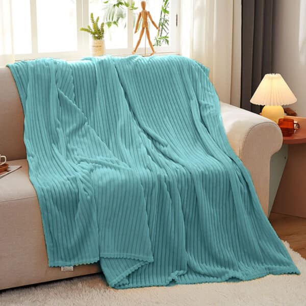 SOGA Sky Blue Throw Blanket Warm Cozy Striped Pattern Thin Flannel Coverlet Fleece Bed Sofa Comforter - Image 10