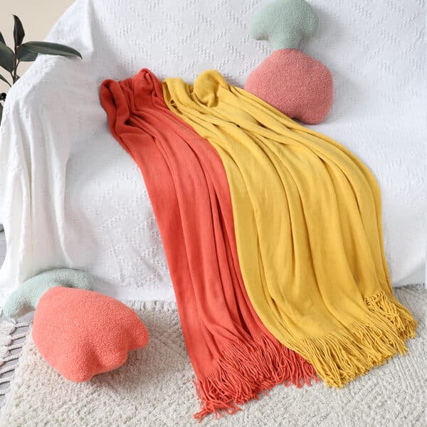 SOGA Orange Acrylic Knitted Throw Blanket - Image 7