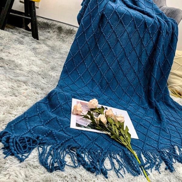 SOGA 2X Blue Diamond Pattern Blanket - Image 2