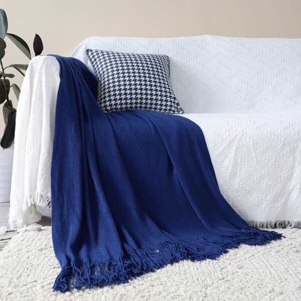 SOGA Royal Blue Acrylic Knitted Throw Blanket - Image 3