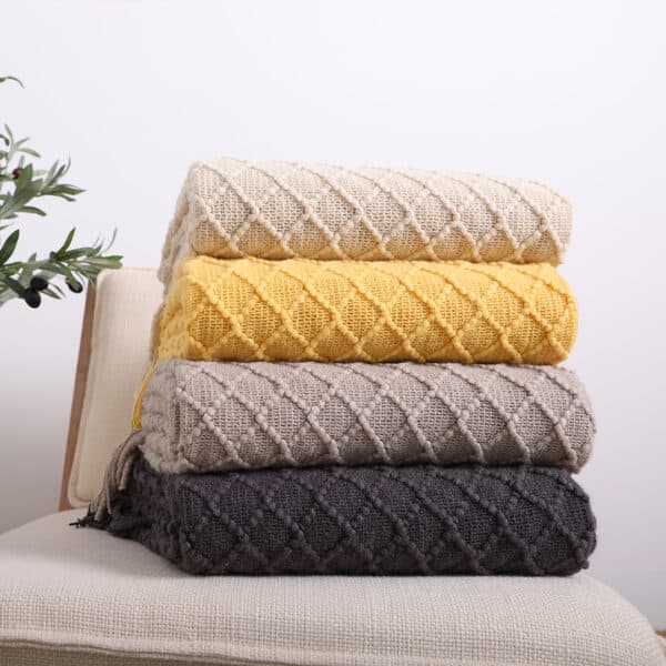 SOGA Coffee Diamond Pattern Knitted Throw Blanket - Image 2