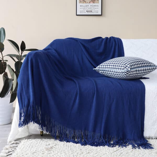 SOGA Royal Blue Acrylic Knitted Throw Blanket - Image 4