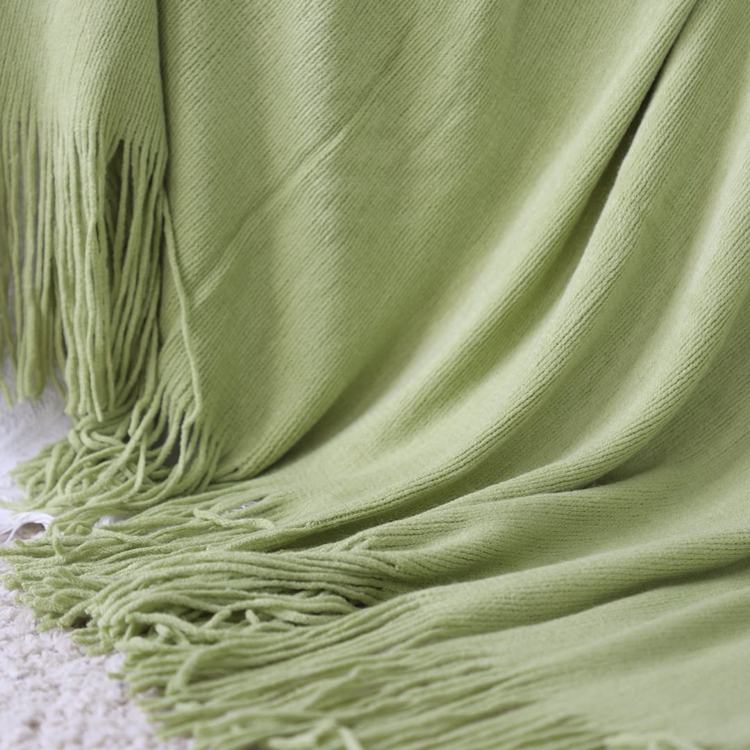 SOGA Green Acrylic Knitted Throw Blanket Solid Fringed - Image 3