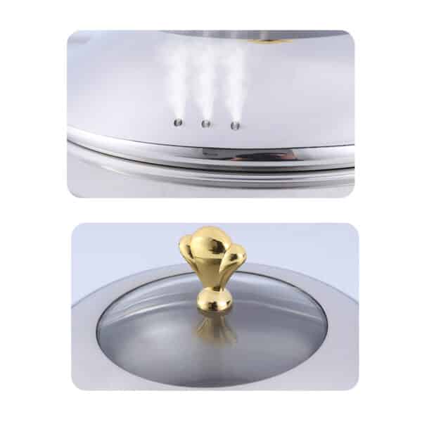SOGA Stainless Steel Gold Accents Round Buffet Chafing Dish Cater Food Warmer Chafer with Glass Top Lid - Image 7