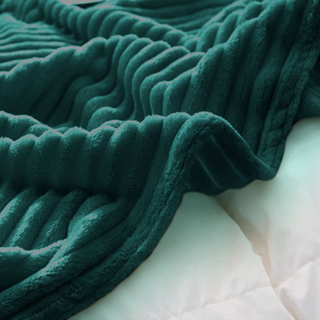 SOGA Dark GreenThrow Blanket Warm Cozy Striped Pattern Thin Flannel Coverlet Fleece Bed Sofa Comforter - Image 10