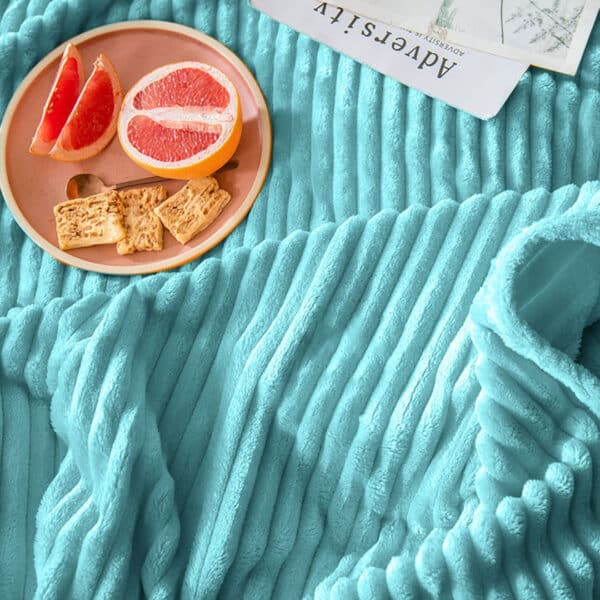 SOGA Sky Blue Throw Blanket Warm Cozy Striped Pattern Thin Flannel Coverlet Fleece Bed Sofa Comforter - Image 3