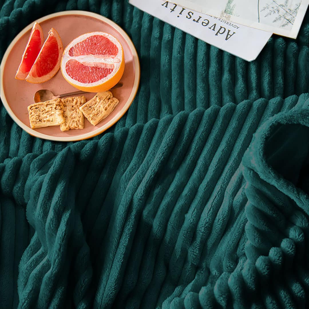 SOGA Dark GreenThrow Blanket Warm Cozy Striped Pattern Thin Flannel Coverlet Fleece Bed Sofa Comforter - Image 9