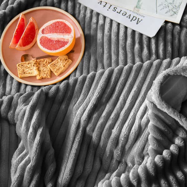 SOGA Grey Throw Blanket Warm Cozy Striped Pattern Thin Flannel Coverlet Fleece Bed Sofa Comforter - Image 3