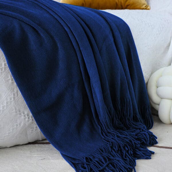 SOGA Royal Blue Acrylic Knitted Throw Blanket - Image 2
