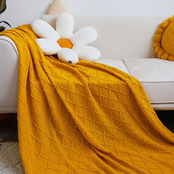 SOGA Yellow Diamond Pattern Knitted Throw Blanket Warm Cozy Woven Cover Couch Bed Sofa Home Decor with Tassels - Image 13