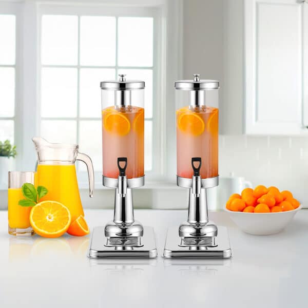SOGA 2X Single 3L Silver Stainless Steel Beverage Dispenser Ice Cylinder Clear Juicer Hot Cold Water Jug