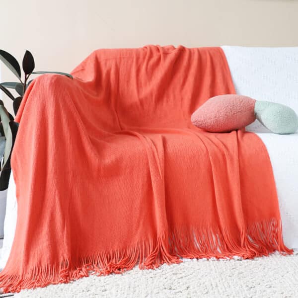 SOGA Orange Acrylic Knitted Throw Blanket