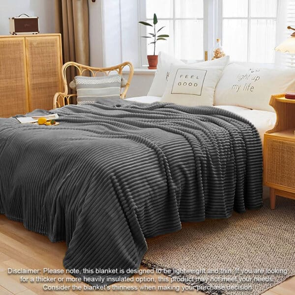 SOGA Grey Throw Blanket Warm Cozy Striped Pattern Thin Flannel Coverlet Fleece Bed Sofa Comforter