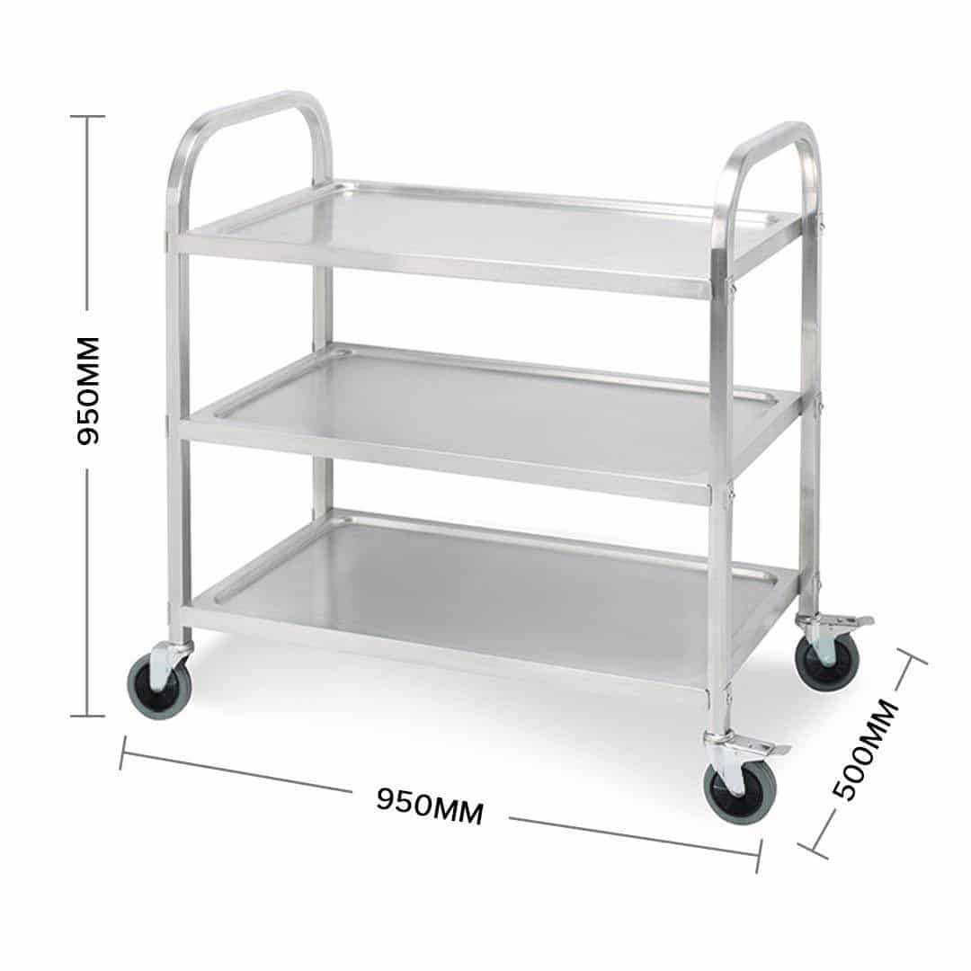 SOGA 3 Tier 95x50x95cm Stainless Steel Kitchen Dinning Food Cart Trolley Utility Size Large - Image 8