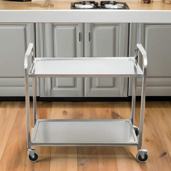 SOGA 2 Tier 86x54x94cm Stainless Steel Kitchen Dinning Food Cart Trolley Utility Round Large - Image 2