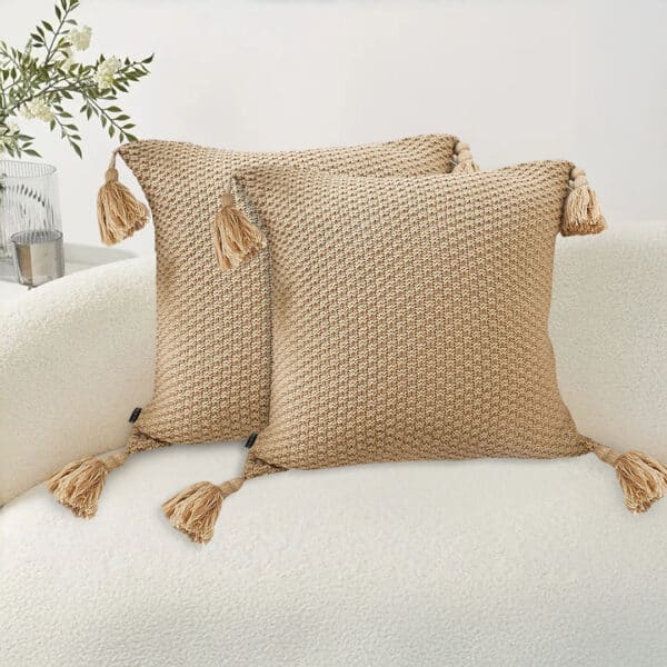 SOGA 2X 50CM Light Brown Pillow with Tassel Accents Throw Pillow - Image 6