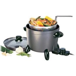 Electric deep fryer with basket.
