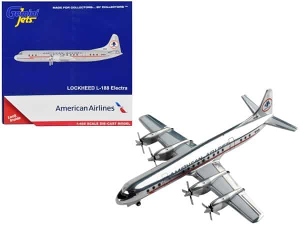 Lockheed L-188 Electra Commercial Aircraft “American Airlines” Silver with Red Stripes 1/400 Diecast Model Airplane by GeminiJets