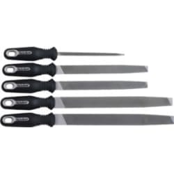 Metal file set with ergonomic handles.