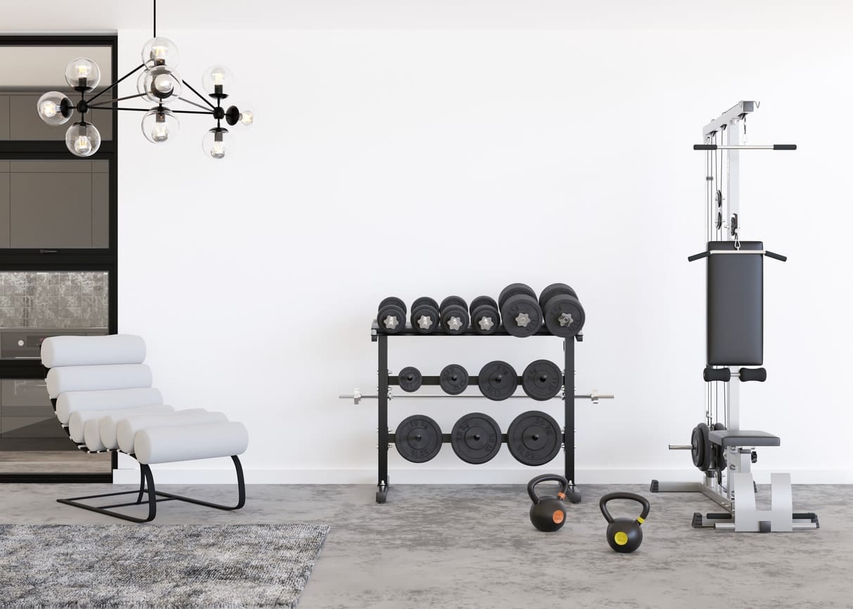 Contemporary interior. Healthy lifestyle, sport, training at home concept. 