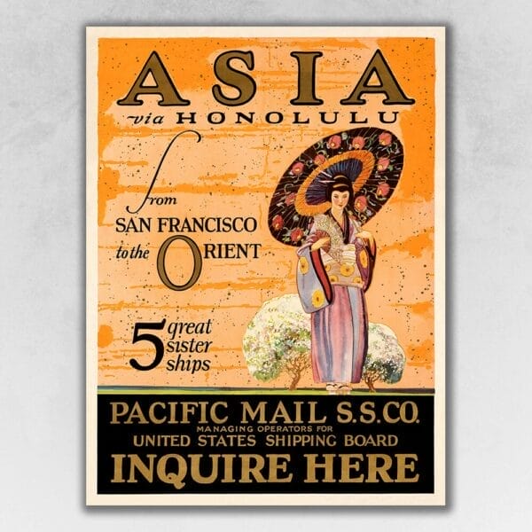 Asia via Honolulu Vintage Travel Unframed Print Wall Art - Image 2