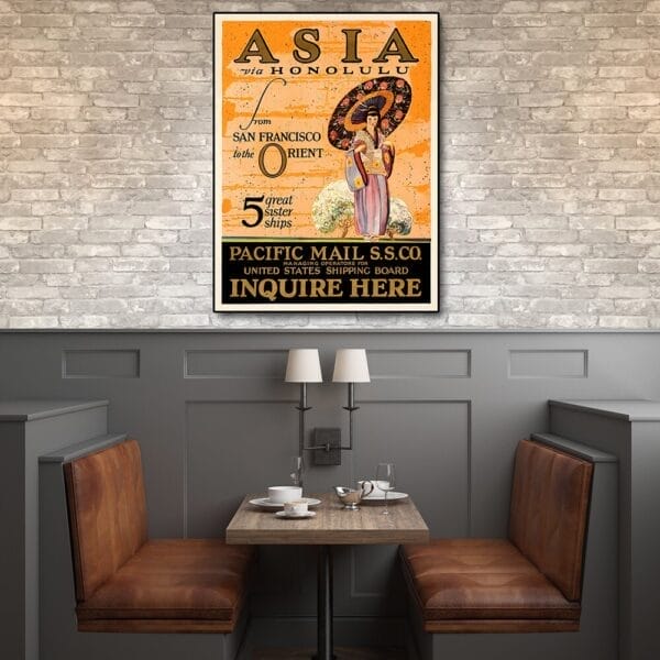 Asia via Honolulu Vintage Travel Unframed Print Wall Art - Image 4