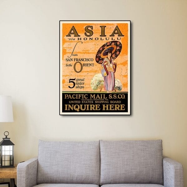 Asia via Honolulu Vintage Travel Unframed Print Wall Art - Image 5