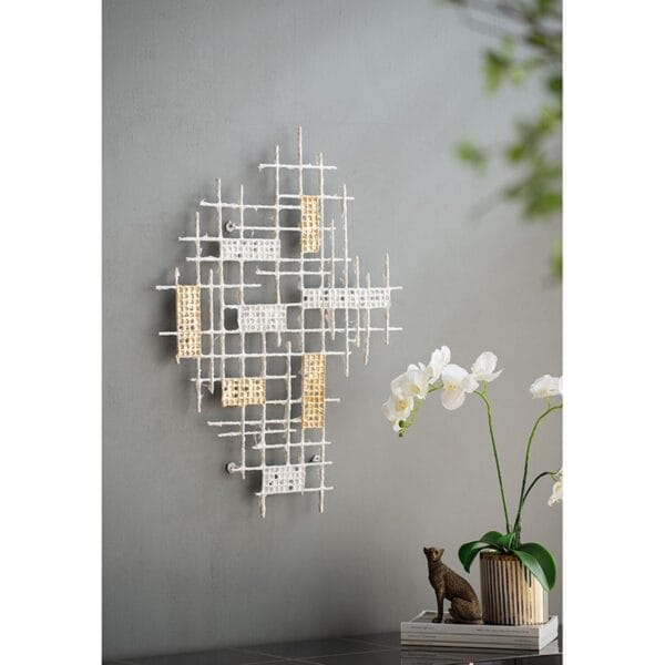 Contemporary White and Gold Geo Grid Wall Art - Image 7