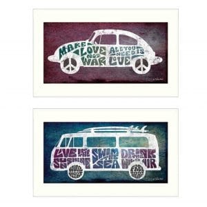 Set Of Two Retro White Framed Print Wall Art