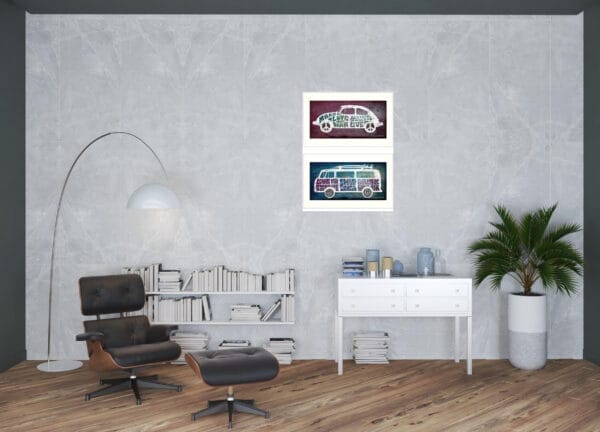 Set Of Two Retro White Framed Print Wall Art - Image 6