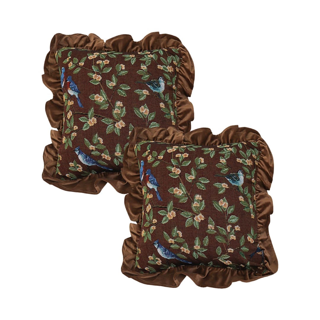 SOGA 2X 45cm “Enchanted Garden” Bird & Floral Ruffled Throw Pillowcase - Image 2