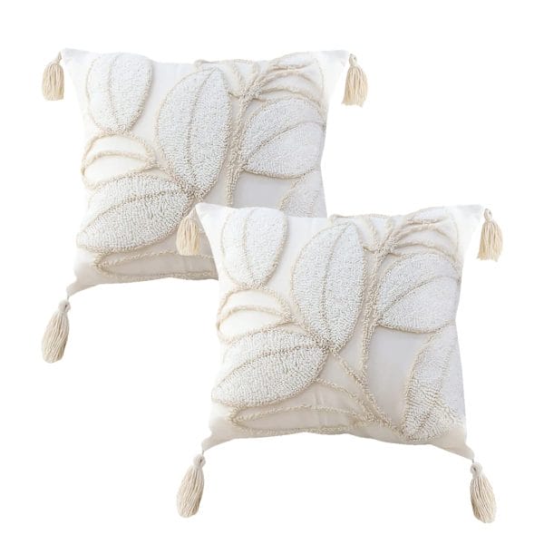 SOGA 2X 45cm Luxe Cream Quilted Pillow Cover with Tassels - Image 2